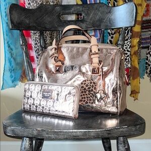 Michael Kors Metallic Handbag and Wallet Set